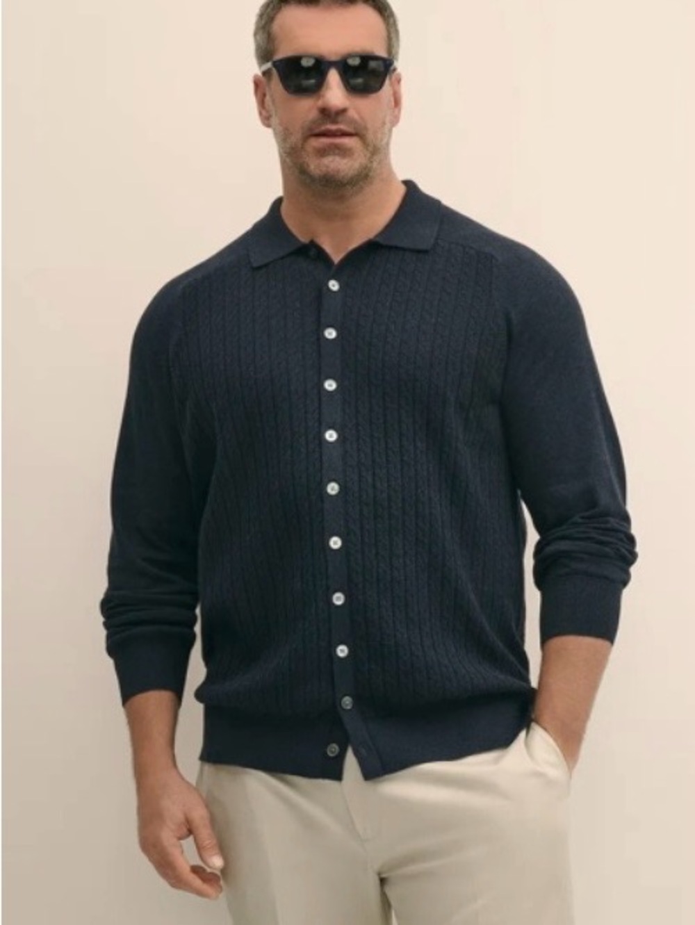 NWT Brooks Brothers Mini Cable Cotton Polo Cardigan Navy Blue Sweater Size XL